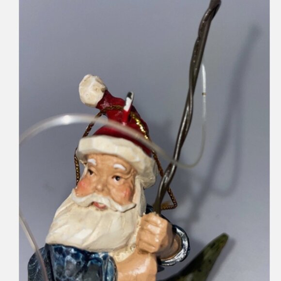 Vintage Fishing Santa Claus Christmas Ornament In a Fish Boat - Picture 4 of 5